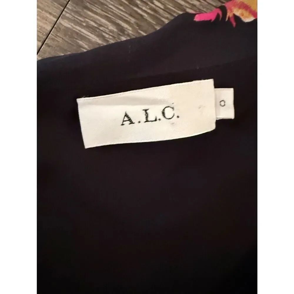 A.L.C. Lucia Floral Print Silk Cold Shoulder Dress - Picture 2 of 6